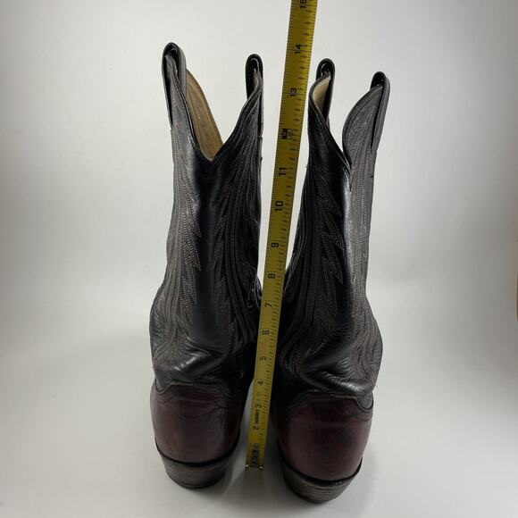 Justin Cowboy Boots Mens Size 9D Two Tone Burgundy Black Leather Almond Toe 1509 - Picture 5 of 10